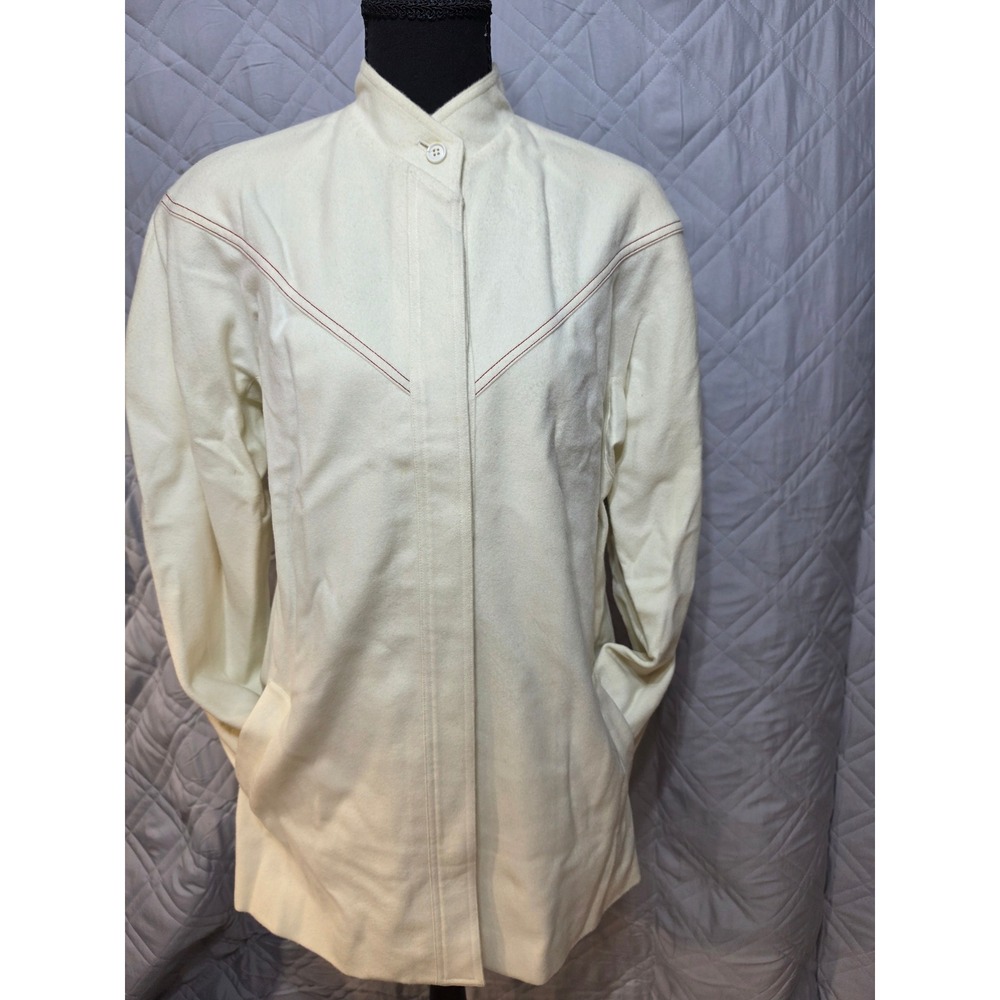 PIMS Made in Italy Vintage Wool Coat Cream Red Contrast Stitching‎ IT 38 US XS/S